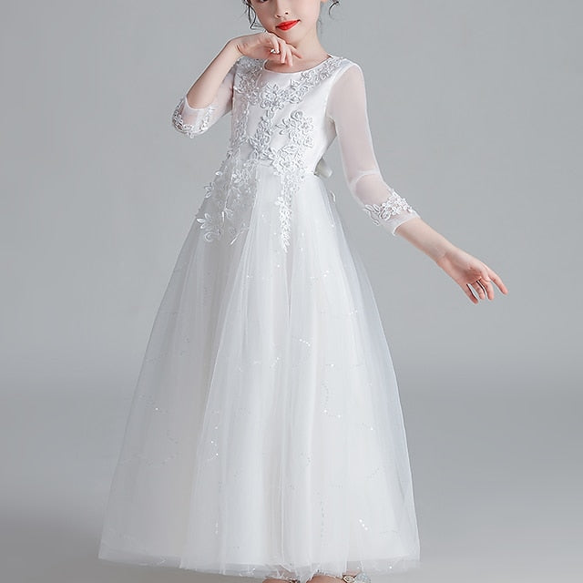 Floral Sleeve Girl Girls' Dress Long Flower Kids