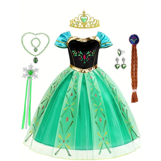 Princess Anna Party Flower Fairytale Frozen Theme Dress Girl