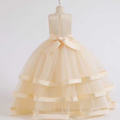 Sleeveless Party Kids Dress Girls' Colored Wedding Solid