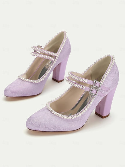 Mary Purple Women's Pearl - Lace Jane Embellished Heels