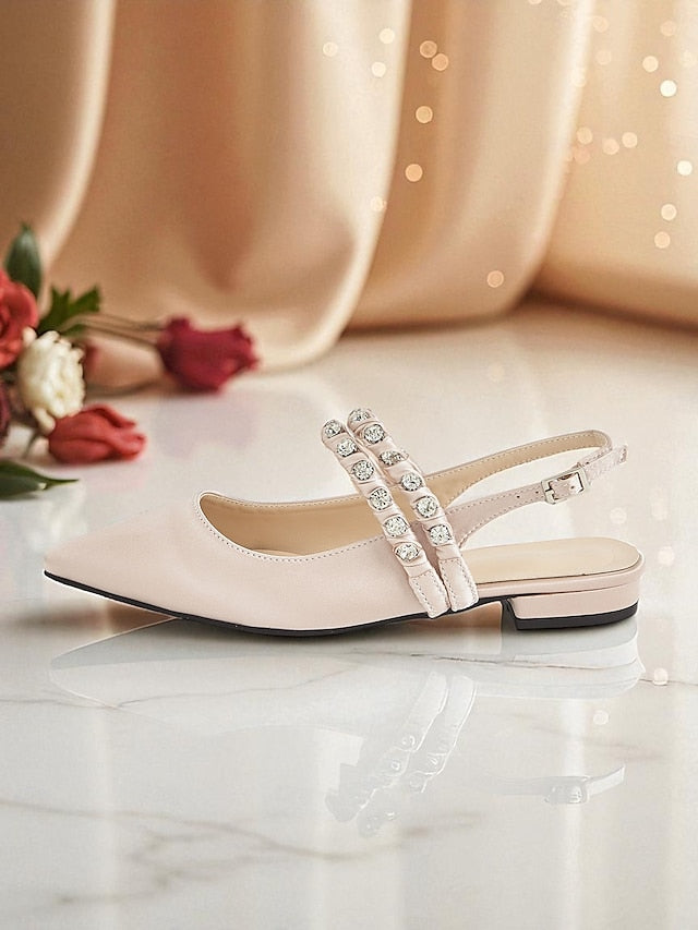 Rhinestone Women's Toe - Pointed Slingback Flats Satin