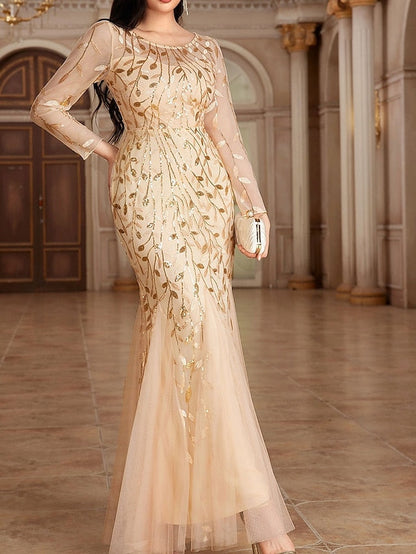 Crew Dress Elegant Neck the Floor Bride of Party Mother