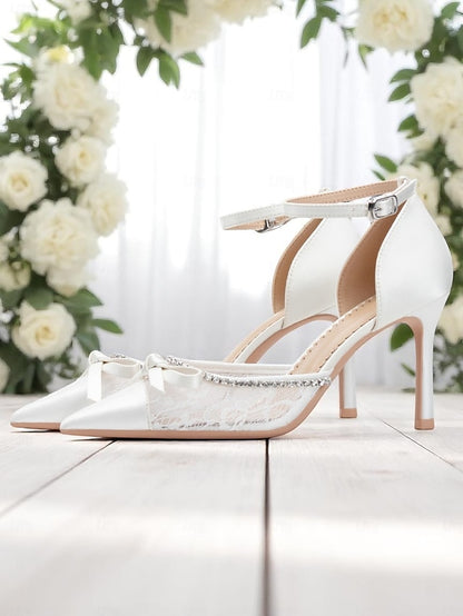 Lace White Satin Women's Heels High