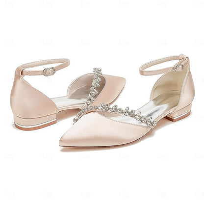 Elegant Pointed Satin Wedding Flats White Toe Women's –