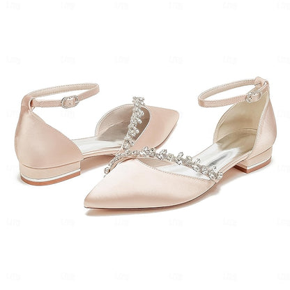 Satin Toe Elegant Women's – Wedding Pointed Flats White