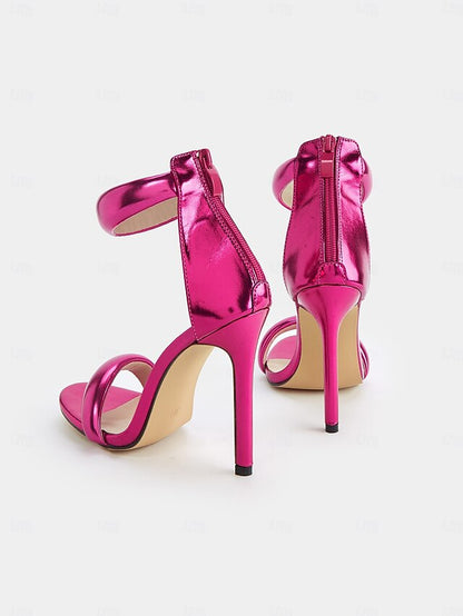 - Strap for Metallic Stiletto Women Fuchsia Heels Ankle
