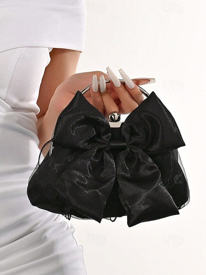 Satin Clutch Elegant Women's – Evening Bag Bow Pearl