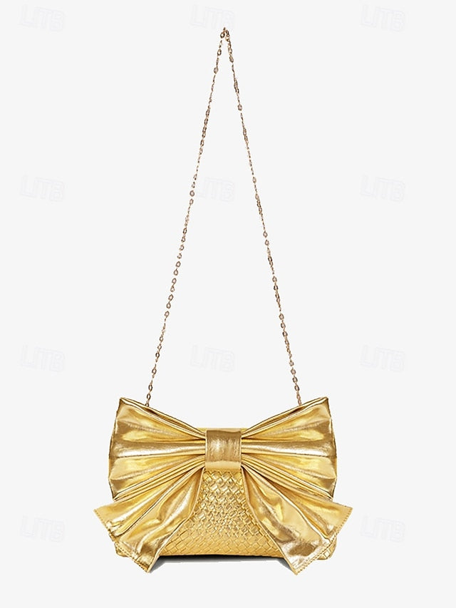 Gold Faux Bow Oversized Women's with Bag Clutch Leather