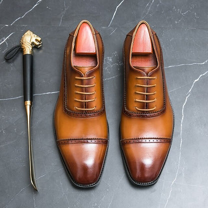 Leather Oxford Faux Men's Brogue – Classic Brown Shoes