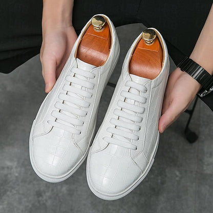 Men's White Crocodile Pattern Casual Sneakers – Stylish