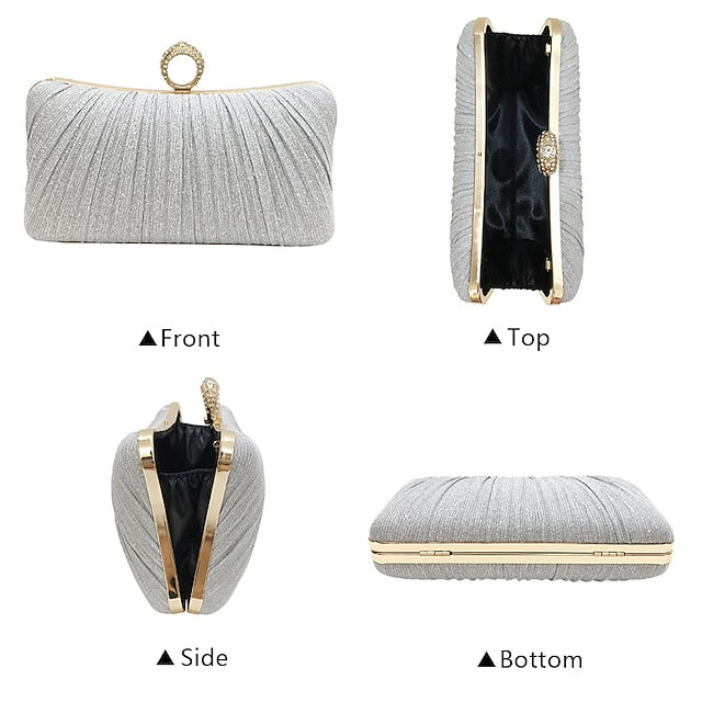 Ring Bag Elegant Rhinestone Evening Gold Clutch Glitter with