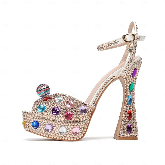 Women's – Colorful Rhinestone Sandals Platform Sparkly