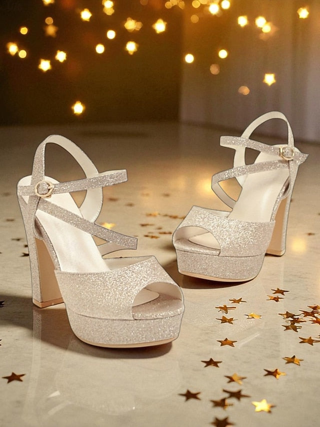 Women's Sandals with Strap High Glitter Heel Ankle Platform