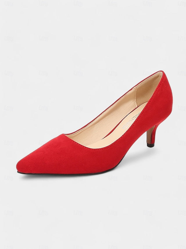 Women's Pumps Kitten Suede with Emerald Green Pointed-Toe