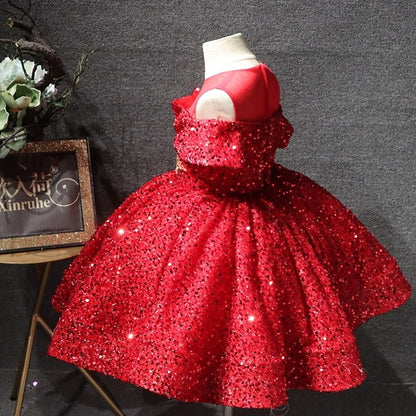 Dress Color Party Sleeve Kids Short Girls' Solid