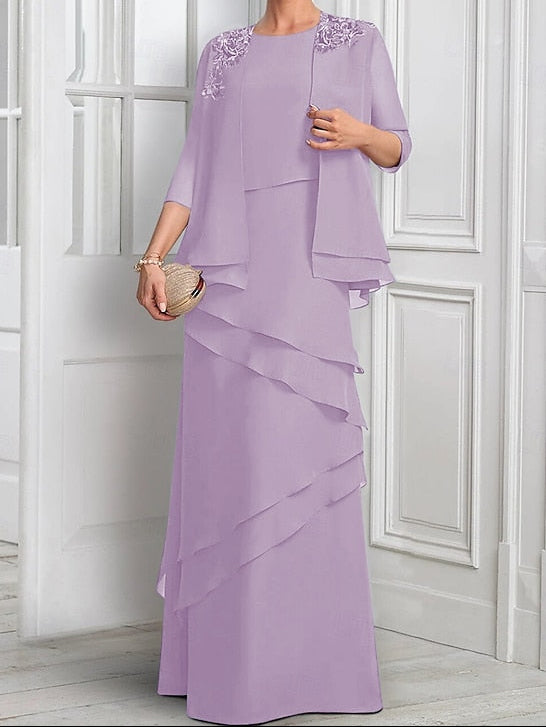 Piece Formal Elegant Mother Dress the A-Line of Suit Two Bride