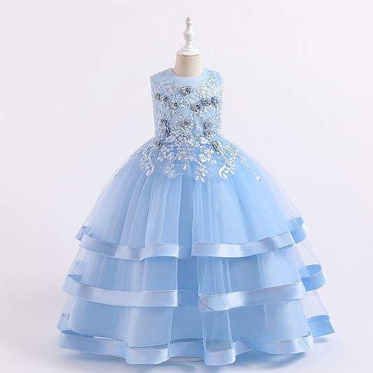 Sleeveless Party Kids Dress Girls' Colored Wedding Solid