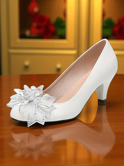 White with Heel Bow Low Wedding Shoes Women's Crystal