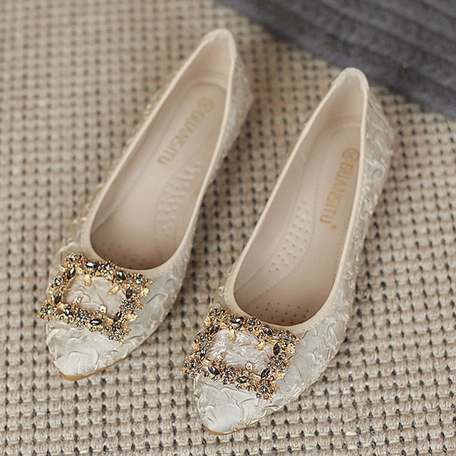 - Wedding Crystal Foldable Floral Flats Embellished Women's