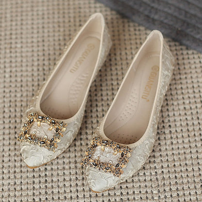 - Wedding Crystal Foldable Floral Flats Embellished Women's