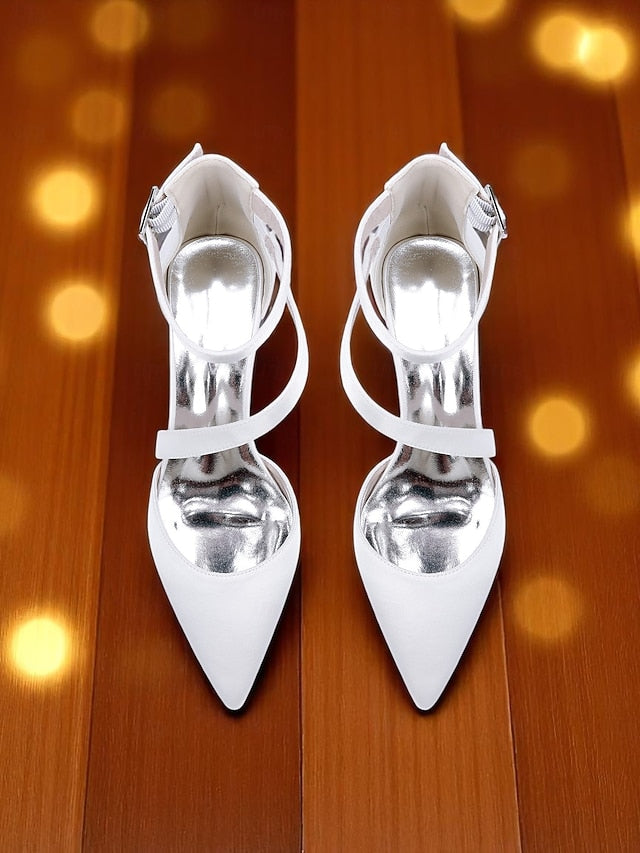 Women's - Heels Satin Block Champagne Pointed Toe