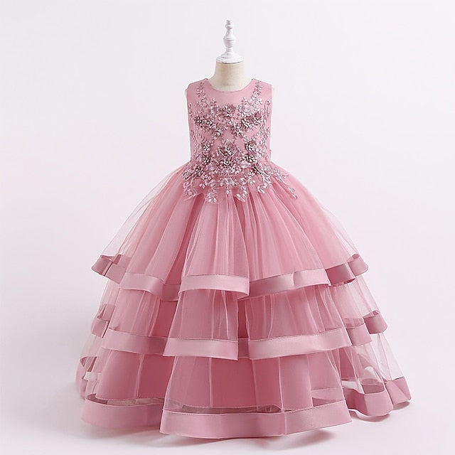 Sleeveless Party Kids Dress Girls' Colored Wedding Solid