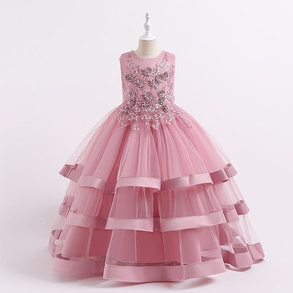 Sleeveless Party Kids Dress Girls' Colored Wedding Solid