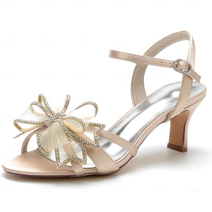 Rhinestone Detail with Kitten Luxury Bow Sandals – Bridal Heel