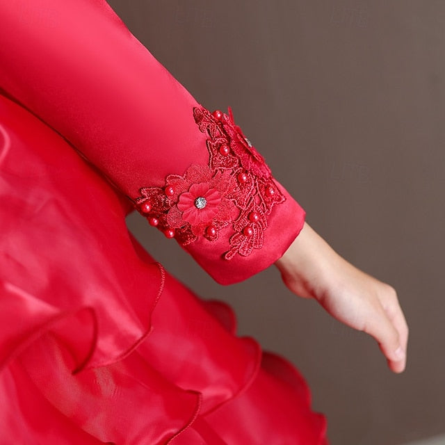 Wedding Girls' Party Flower Sleeve Kids Long Dress Special