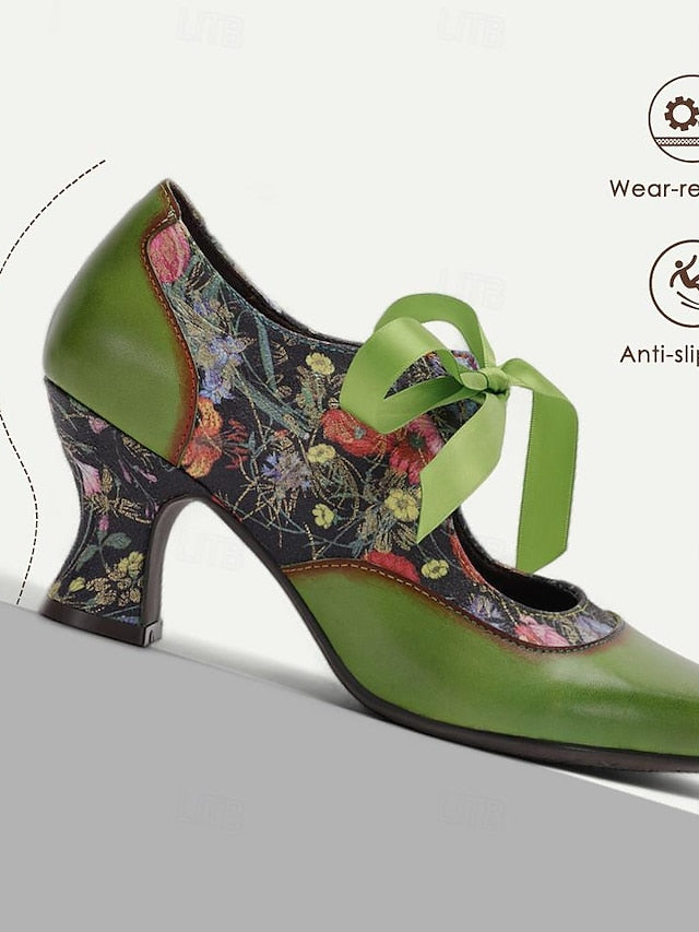 Jane Green Heels Leather with Mary Women's Floral Print