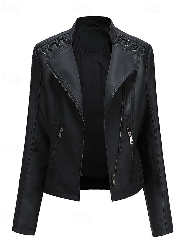 Leather Jacket Women's Zipper Faux Comfortable Pocket