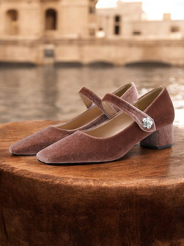 Mary Velvet - Women's Block Toe Square Jane Pumps Green