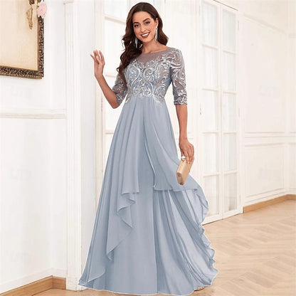 Neck Dress Floor the Bride of Simple Crew Mother Elegant