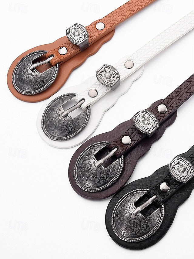 with Belt Waist Faux Leather Carved Women's Western Vintage