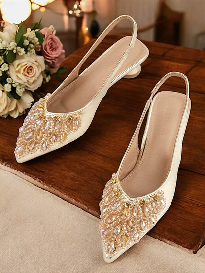 Shoes Women with Ivory for Wedding - Slingback Detail Beaded