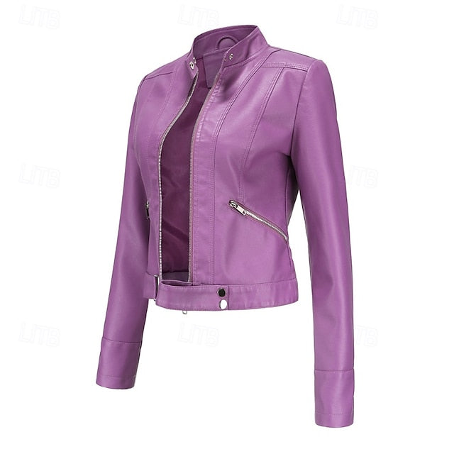 Zipper Women's Pocket Faux Comfortable Leather Jacket