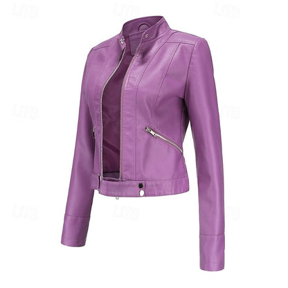 Zipper Women's Pocket Faux Comfortable Leather Jacket