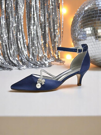 and Heels with Pearl Blue Satin Kitten Women's Dark