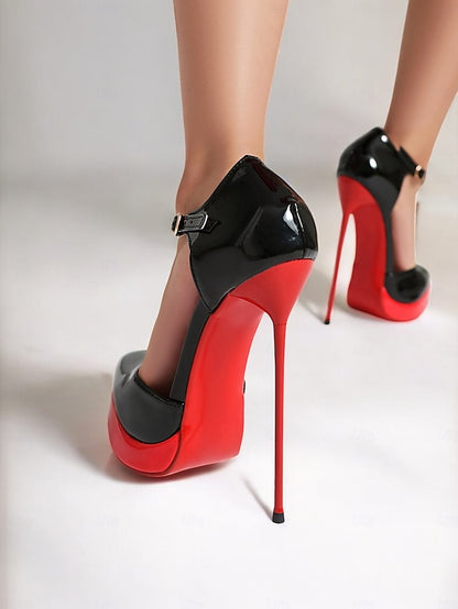Black Platform Stiletto Women's Patent and Red Leather