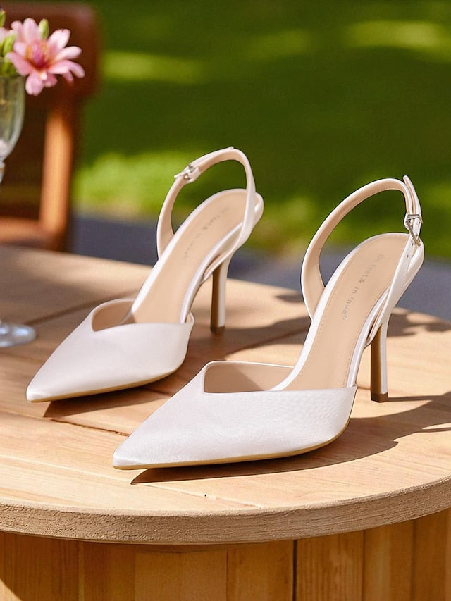 - Purple Heels Satin Toe Women's Pointed Slingback Elegant