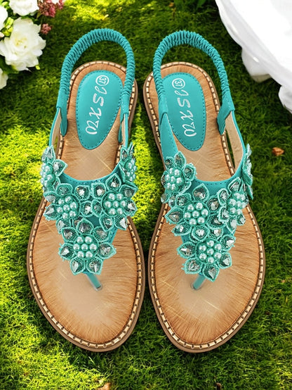 Comfortable Beaded with Flat Floral Design Slip-Ons