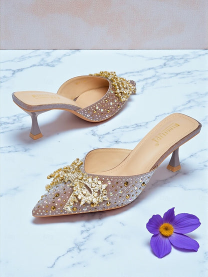Rhinestone Slip-On Women's Toe Mules Glitter - Pointed