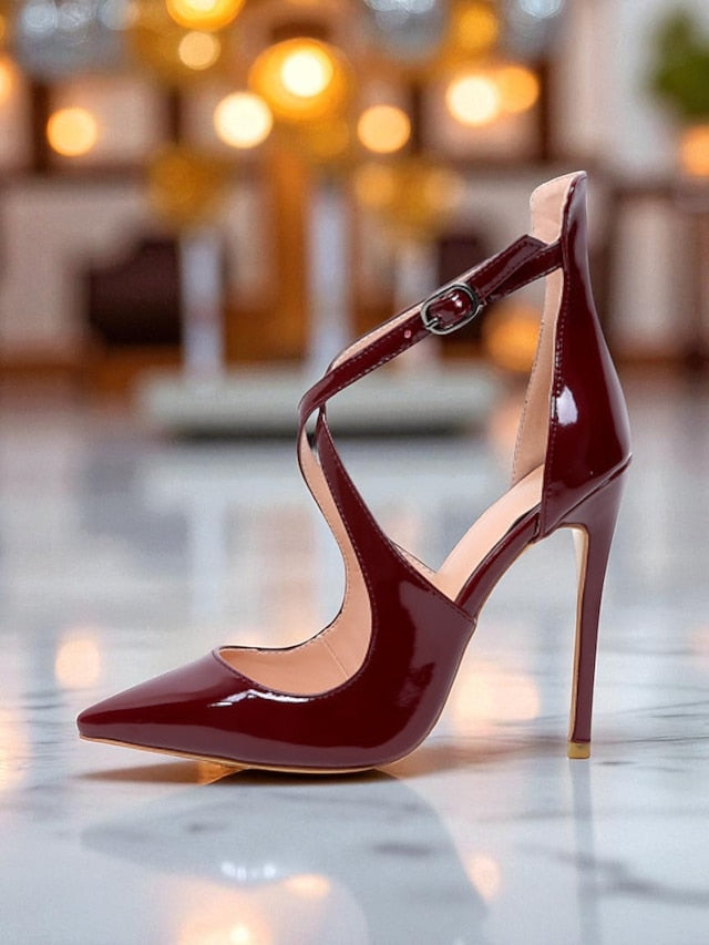 Heels Stiletto - Purple Patent Strappy Women's Leather