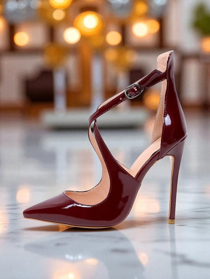 Heels Stiletto - Purple Patent Strappy Women's Leather