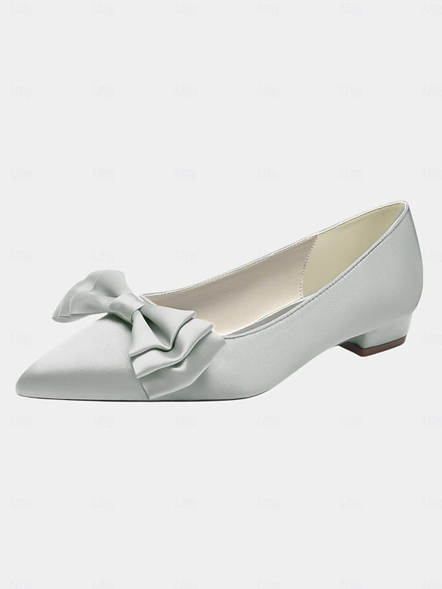 Pointed - Bow Flats Women's Elegant Satin Green Toe
