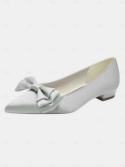 Pointed - Bow Flats Women's Elegant Satin Green Toe