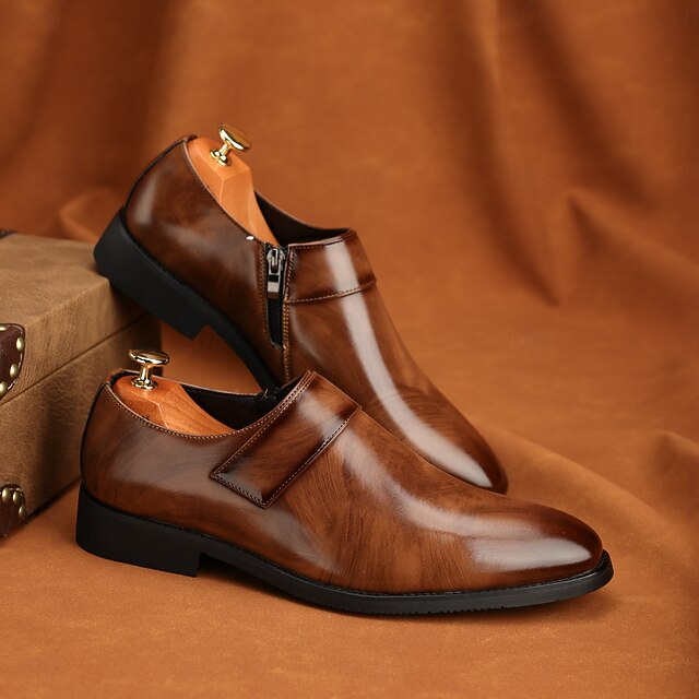 Business Shoes Brown Loafers Slip-On Leather Men's