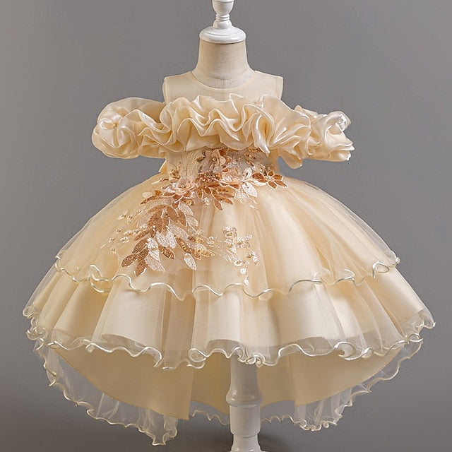 Party Sleeve Short Flower Girls' Kids Wedding Floral Dress