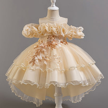 Party Sleeve Short Flower Girls' Kids Wedding Floral Dress