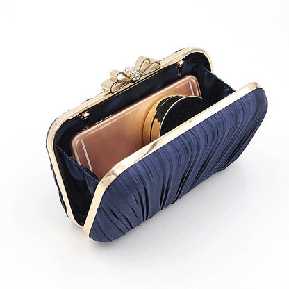 Rhinestone Women's Bag Bow White – Pleated Elegant Clutch